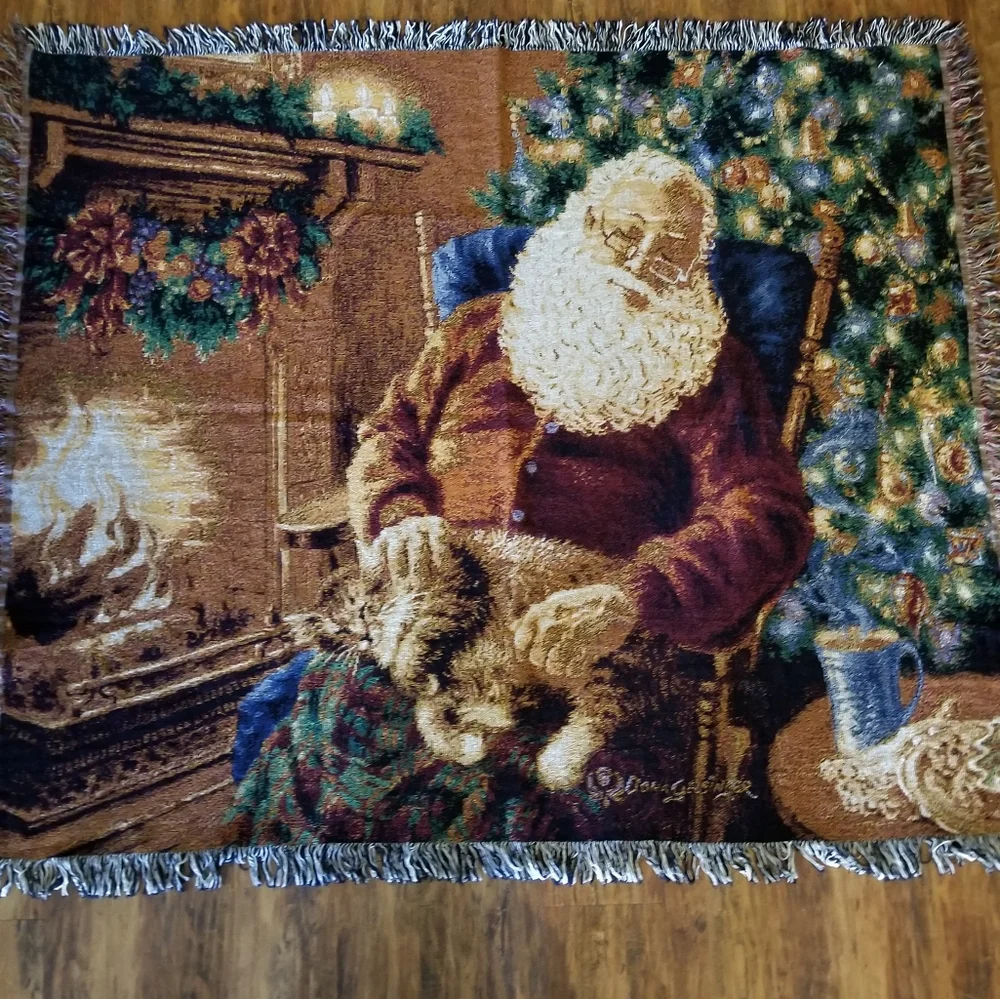 Dona Gelsinger “A Long Winters Nap” Tapestry Throw Blanket Santa Cat 50